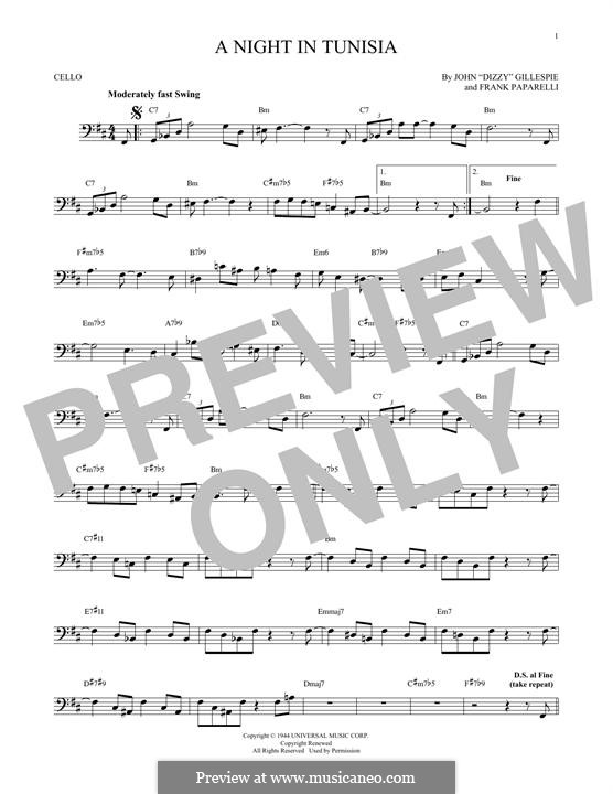 A Night In Tunisia: For cello by Dizzy Gillespie, Frank Paparelli