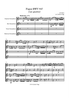 Fugue in A Minor, BWV 947: For sax quartet by Johann Sebastian Bach