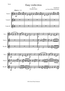 15 easy violin trios: No.10 What shall we do with the drunken sailor by folklore