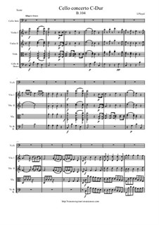 Concerto for Cello and Strings in C Major, B.104: Version for cello and string orchestra - score and all parts by Ignaz Pleyel