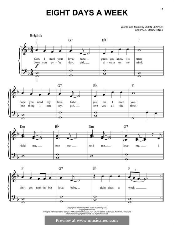 Eight Days a Week (The Beatles): For piano by John Lennon, Paul McCartney