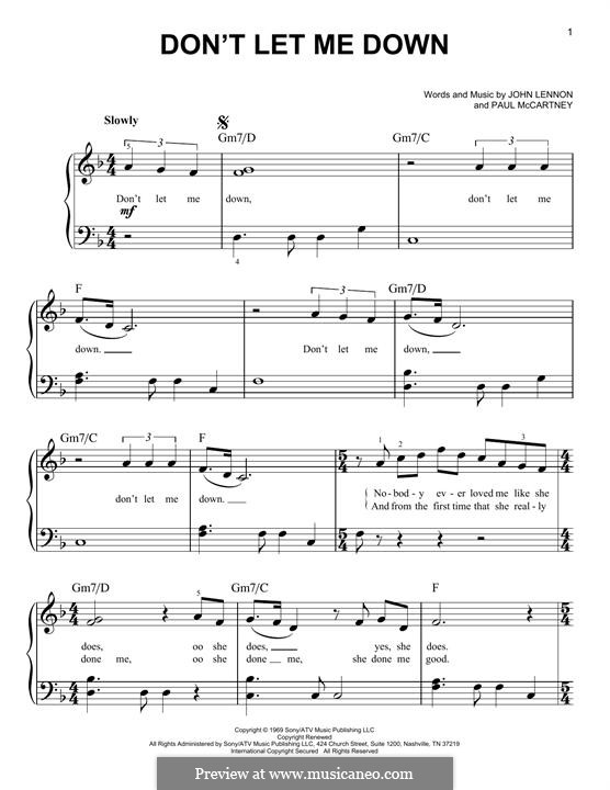 Don't Let Me Down (The Beatles): For piano by John Lennon, Paul McCartney