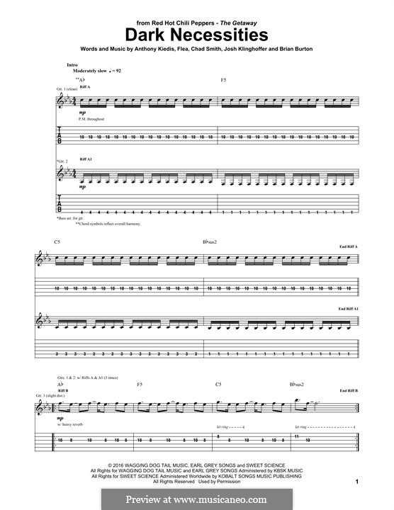 Dark Necessities (Red Hot Chili Peppers): For guitar with tab by Flea, Anthony Kiedis, Brian Burton, Chad Smith, Josh Klinghoffer