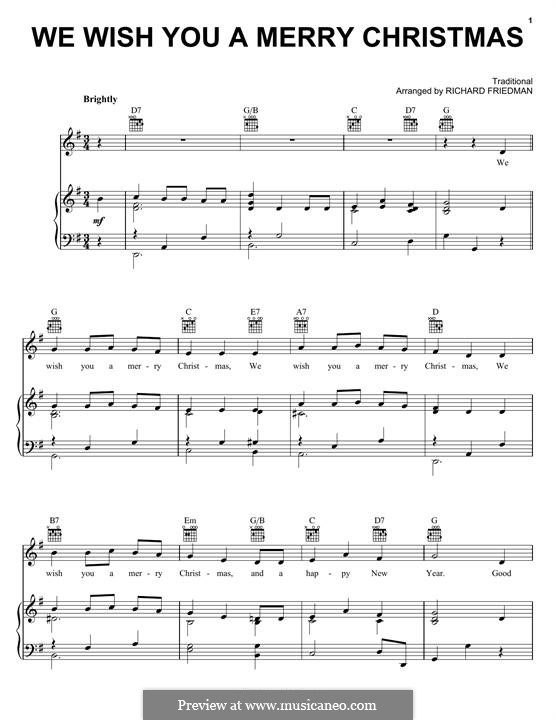 We Wish You a Merry Christmas (Printable Scores): For voice and piano (or guitar) by folklore