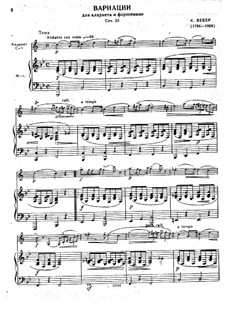 Variations on Theme from 'Silvana' for Clarinet and Piano, J.128 Op.33: Score by Carl Maria von Weber