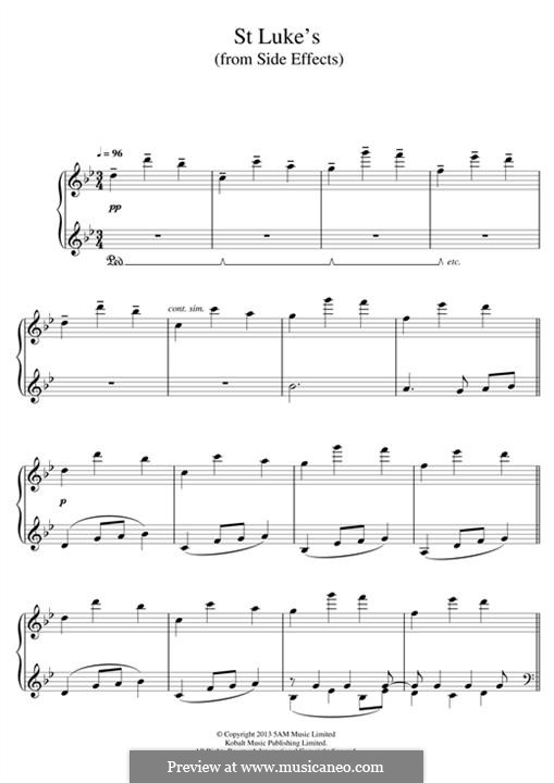 St. Luke's (from 'Side Effects'): For piano by Thomas Newman