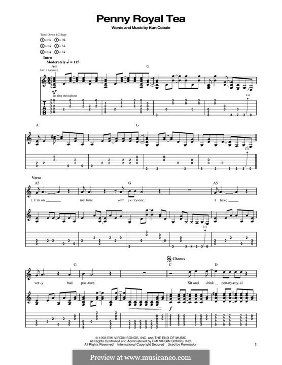 Penny Royal Tea (Nirvana): For guitar with tab by Kurt Cobain