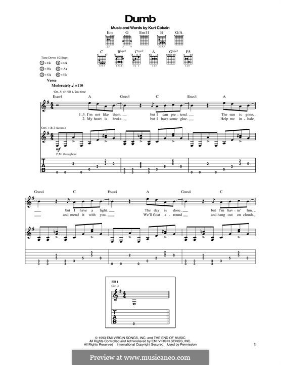 Dumb (Nirvana): For guitar with tab by Kurt Cobain