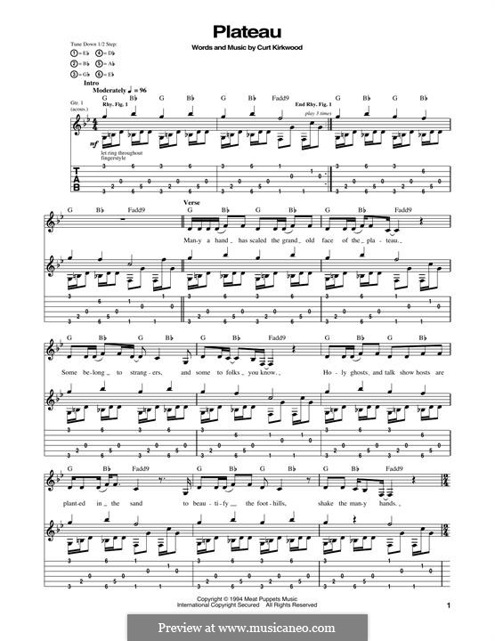 Plateau (Nirvana): For guitar with tab by Curt Kirkwood