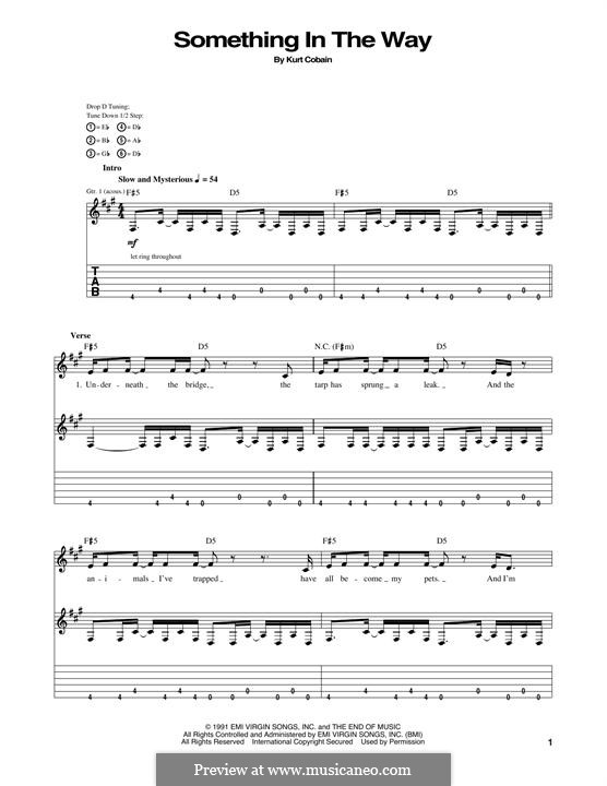 Something in the Way (Nirvana): For guitar with tab by Kurt Cobain