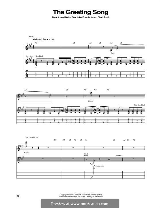 The Greeting Song (Red Hot Chili Peppers): For guitar with tab by Flea, Anthony Kiedis, Chad Smith, John Frusciante