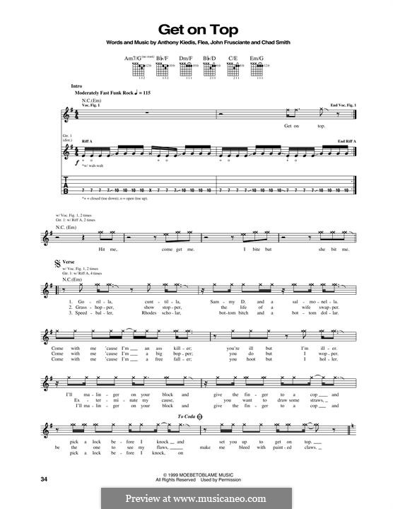 Get on Top (Red Hot Chili Peppers): For guitar with tab by Flea, Anthony Kiedis, Chad Smith, John Frusciante