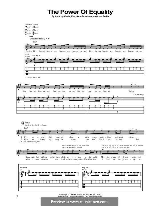 The Power of Equality (Red Hot Chili Peppers): For guitar with tab by Flea, Anthony Kiedis, Chad Smith, John Frusciante