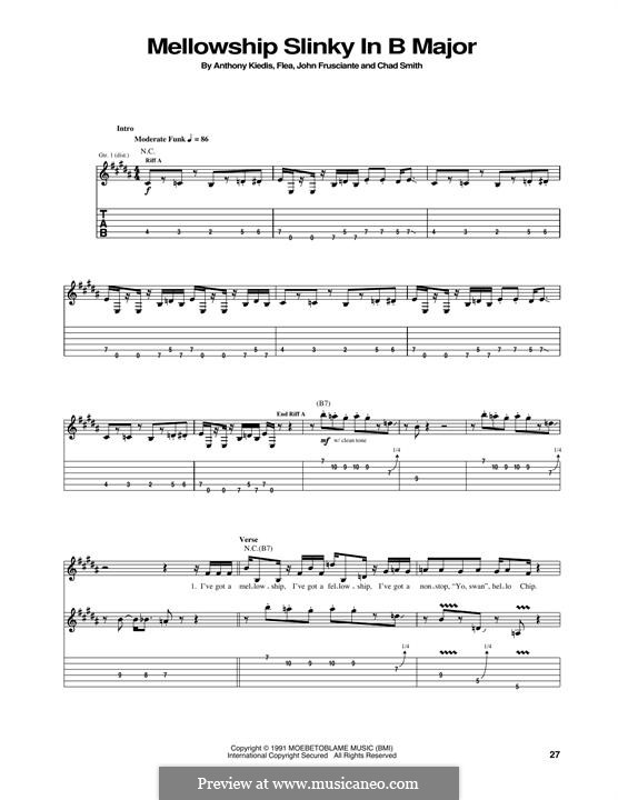 Mellowship Slinky in B Major (Red Hot Chili Peppers): For guitar with tab by Flea, Anthony Kiedis, Chad Smith, John Frusciante