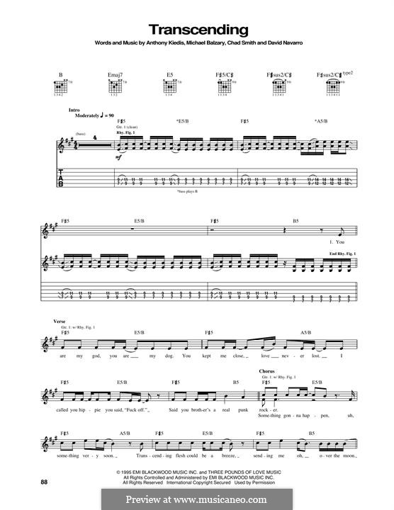 Transcending (Red Hot Chili Peppers): For guitar with tab by Flea, Anthony Kiedis, Chad Smith, Dave Navarro