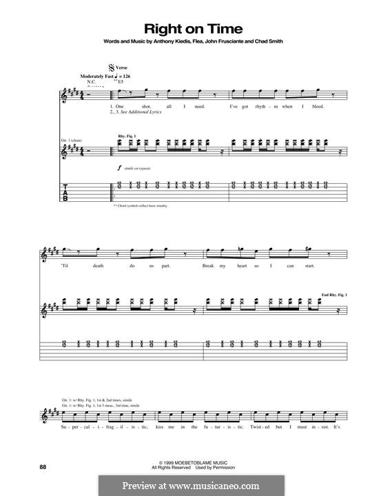 Right on Time (Red Hot Chili Peppers): For guitar with tab by Flea, Anthony Kiedis, Chad Smith, John Frusciante