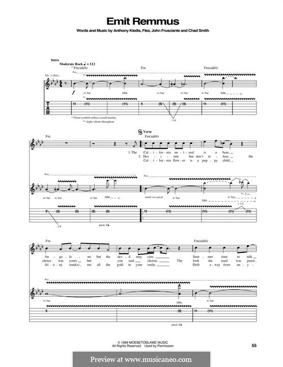 Emit Remmus (Red Hot Chili Peppers): For guitar with tab by Flea, Anthony Kiedis, Chad Smith, John Frusciante