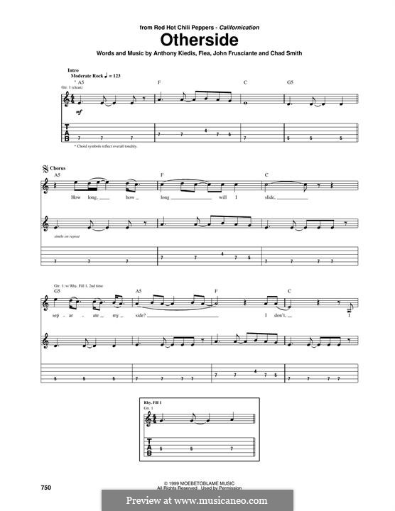 Otherside (Red Hot Chili Peppers): For guitar with tab by Flea, Anthony Kiedis, Chad Smith, John Frusciante