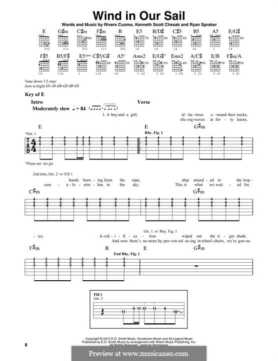 Wind in Our Sail (Weezer): For guitar with tab by Rivers Cuomo, Kenneth Scott Chesak, Ryan Spraker