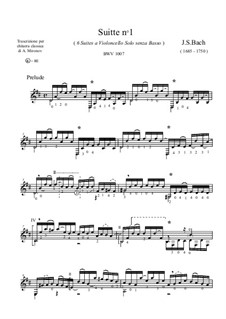 Suite for Cello No.1 in G Major, BWV 1007: Prelude. Version for guitar by Johann Sebastian Bach