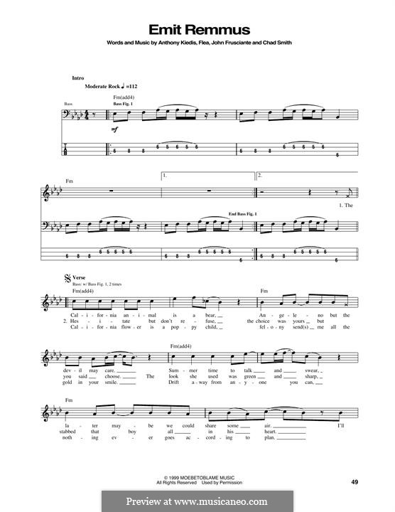 Emit Remmus (Red Hot Chili Peppers): For bass guitar with tab by Flea, Anthony Kiedis, Chad Smith, John Frusciante