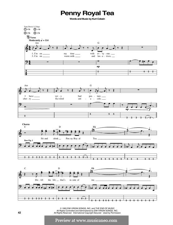 Penny Royal Tea (Nirvana): For bass guitar with tab by Kurt Cobain