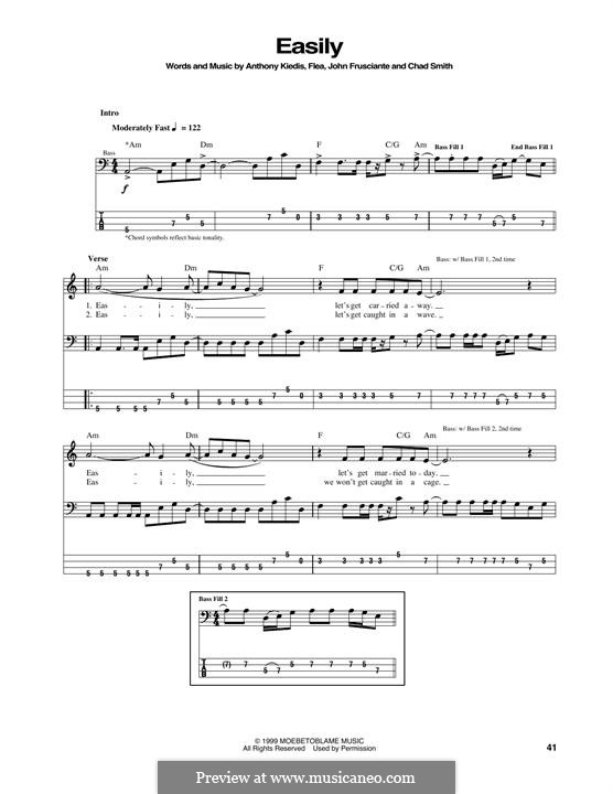 Easily (Red Hot Chili Peppers): For bass guitar with tab by Flea, Anthony Kiedis, Chad Smith, John Frusciante