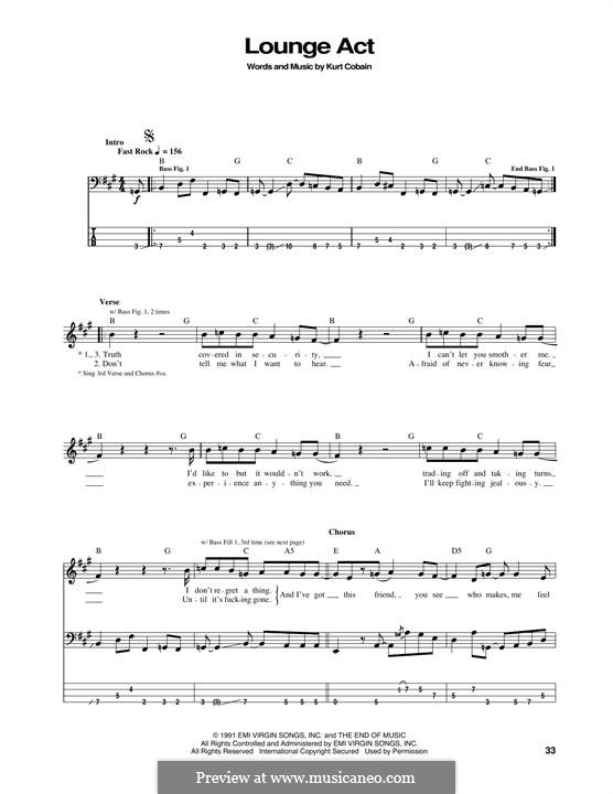 Lounge Act (Nirvana): For bass guitar with tab by Kurt Cobain