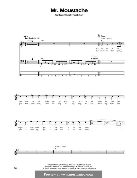 Mr. Moustache (Nirvana): For bass guitar with tab by Kurt Cobain