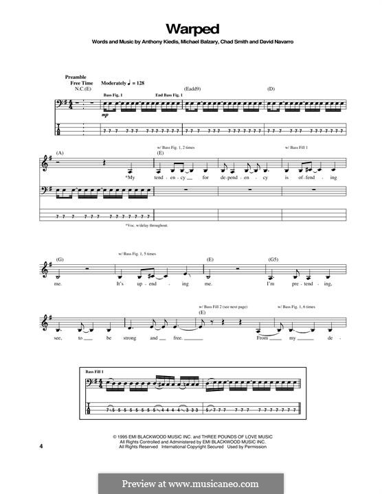 Warped (Red Hot Chili Peppers): For bass guitar with tab by Flea, Anthony Kiedis, Chad Smith, Dave Navarro