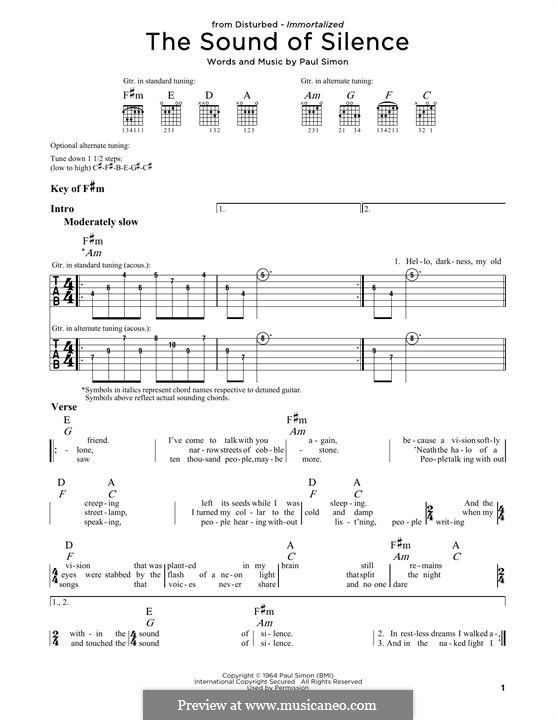 The Sound of Silence (Simon & Garfunkel): For guitar with tab by Paul Simon