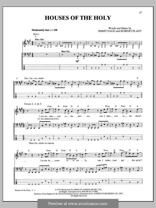 Houses of the Holy (Led Zeppelin): For bass guitar with tab by Jimmy Page, Robert Plant
