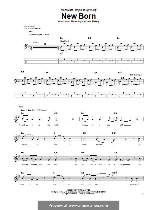 New Born (Muse): For bass guitar with tab by Matthew Bellamy