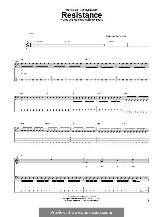 Resistance (Muse): For bass guitar with tab by Matthew Bellamy