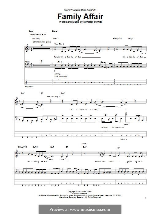 Family Affair (Sly & The Family Stone): For bass guitar with tab by Sylvester Stewart