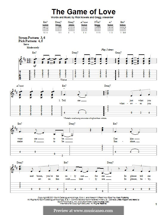 The Game of Love (Santana): For guitar with tab by Gregg Alexander, Rick Nowels