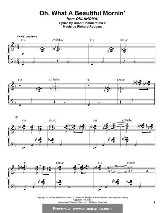 Oh, What a Beautiful Mornin' (from 'Oklahoma!'): For piano by Richard Rodgers