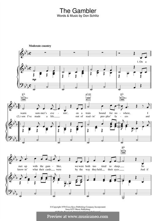 The Gambler (Kenny Rogers): For voice and piano (or guitar) by Don Schlitz