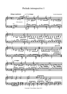 Prelude introspective 1 for piano solo: Prelude introspective 1 for piano solo by Hans Bakker