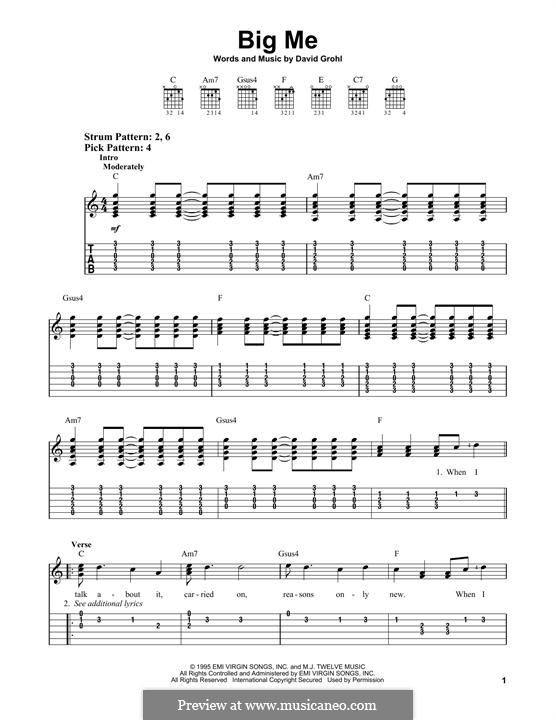 Big Me (Foo Fighters): For guitar with tab by David Grohl
