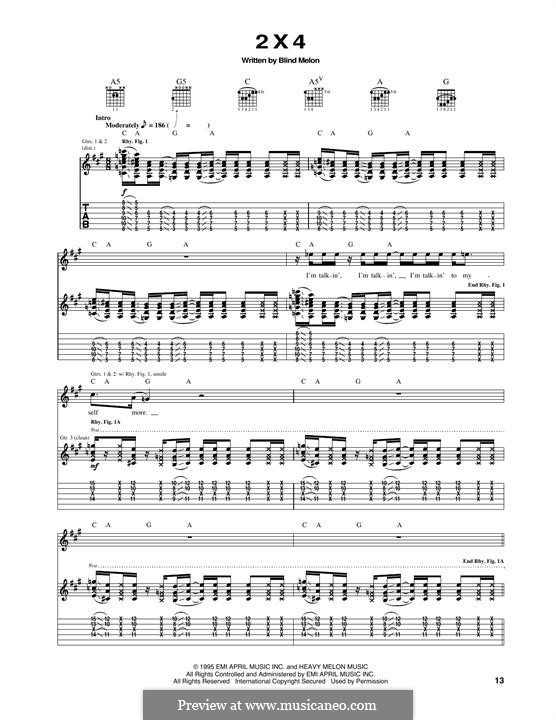 2 X 4: For guitar with tab by Blind Melon
