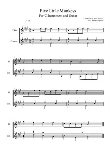 Five Little Monkeys: For C-instrument and guitar (A Major) by folklore