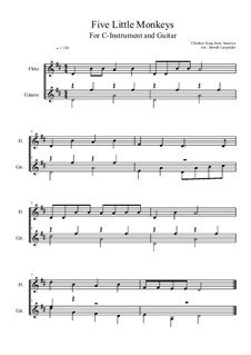 Five Little Monkeys: For C-instrument and guitar (D Major) by folklore