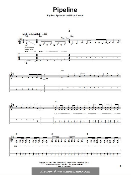 Pipeline (The Ventures): For guitar with tab by Bob Spickard, Brian Carman