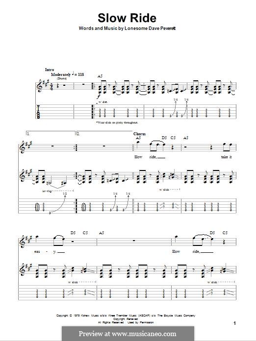 Slow Ride (Foghat): For guitar with tab by Lonesome Dave Peverett