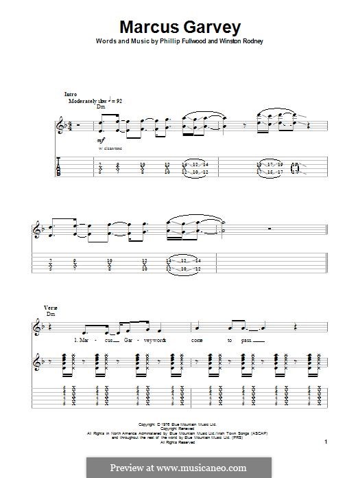 Marcus Garvey: For guitar with tab by Winston Rodney