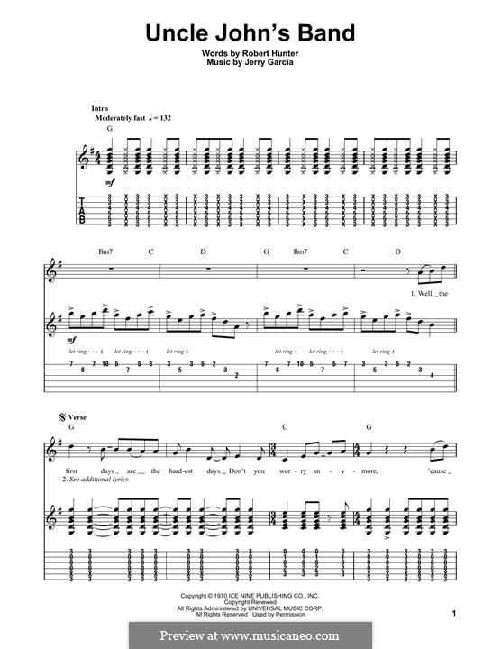 Uncle John's Band (Grateful Dead): For guitar with tab by Jerry Garcia