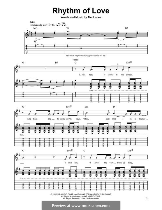 Rhythm Of Love (Plain White Ts): For guitar with tab by Tim Lopez