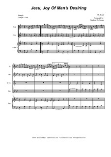 Jesu, Joy of Man's Desiring: For woodwind quartet by Johann Sebastian Bach