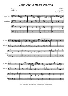 Jesu, Joy of Man's Desiring: For two Bb-trumpet and piano by Johann Sebastian Bach